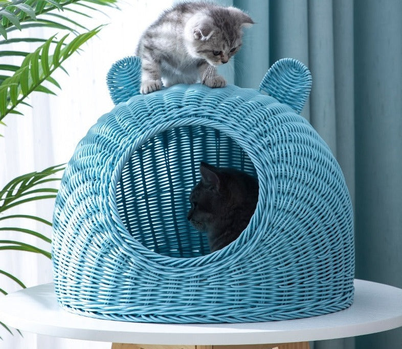 Vintage Wicker Rattan Handwoven Eco Friendly Pet Cave, Cat Bed and House - Forplanetsake