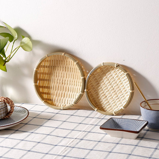 Handmade Round Bamboo Fruit Dish, Bread Basket, Sundry Container and Kitchen Storage Tray