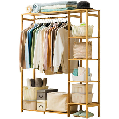 Bamboo Wood Clothing Rack with Shelves, Hanging Rack and Shoe Storage - Forplanetsake