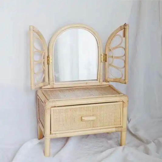 Butterfly Pattern Tiny Rattan Dressing Table for Kids