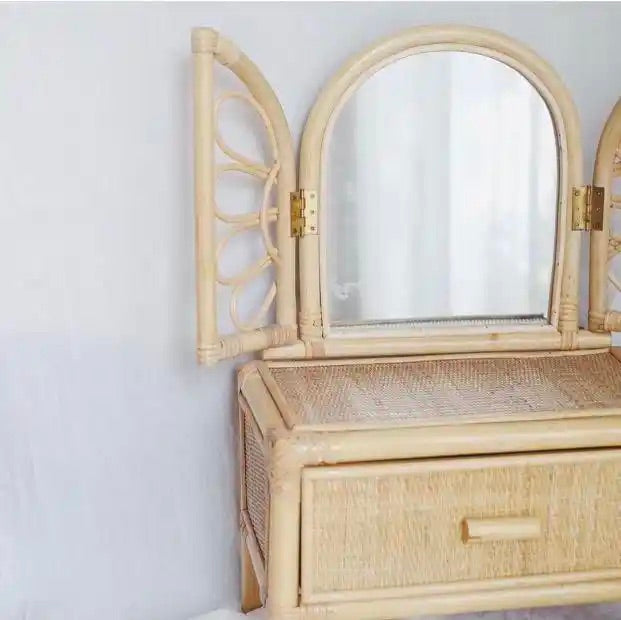Butterfly Pattern Tiny Rattan Dressing Table for Kids