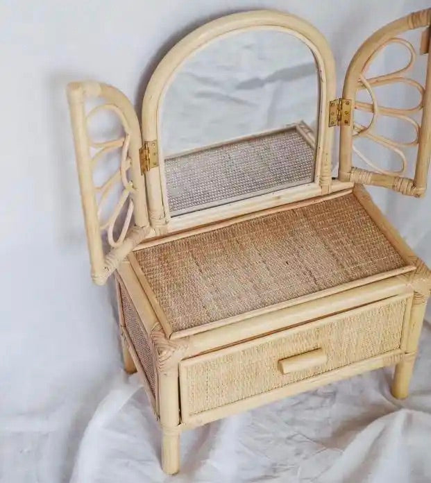 Butterfly Pattern Tiny Rattan Dressing Table for Kids - Forplanetsake