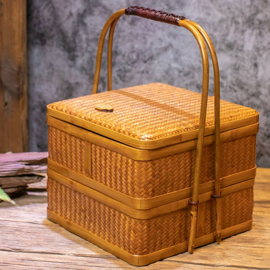Handmade Bamboo Lacquer Basket with Handles