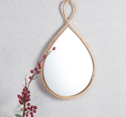 Handcrafted Nordic Style Willow Frame Pear Shaped Wall Mirror