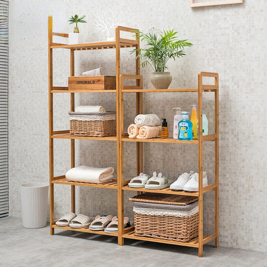 Multi functional Bamboo Storage Shelf Bookshelf Plant Stand Shoe Rack Display Shelf