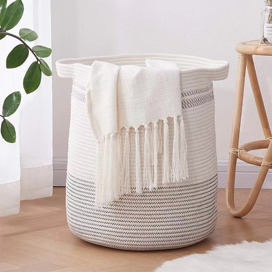 Big Cotton Rope Woven Laundry Basket, Dirty Clothes Organiser Toys Basket and Multipurpose Home Storage Container