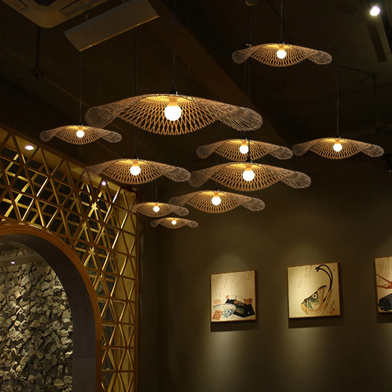 Natural Bamboo Hand Woven Chandeliers, Hanging Kitchen and Livingroom Lamps