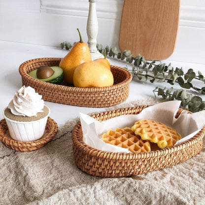 Handmade Real Rattan Fruit Basket, Snack Tray and Bread Basket - Forplanetsake