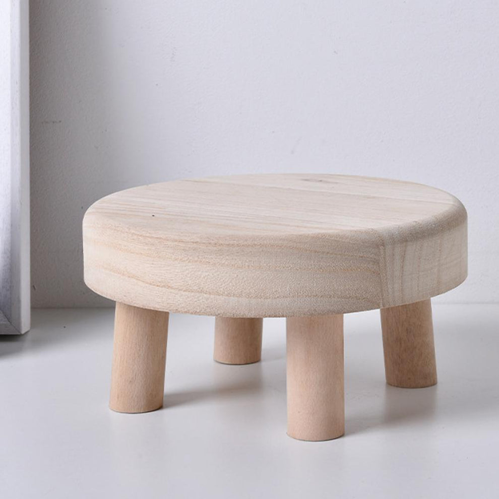 Ottoman Style Small Wooden Round Stool Flower Pot Stand and Kids Stool