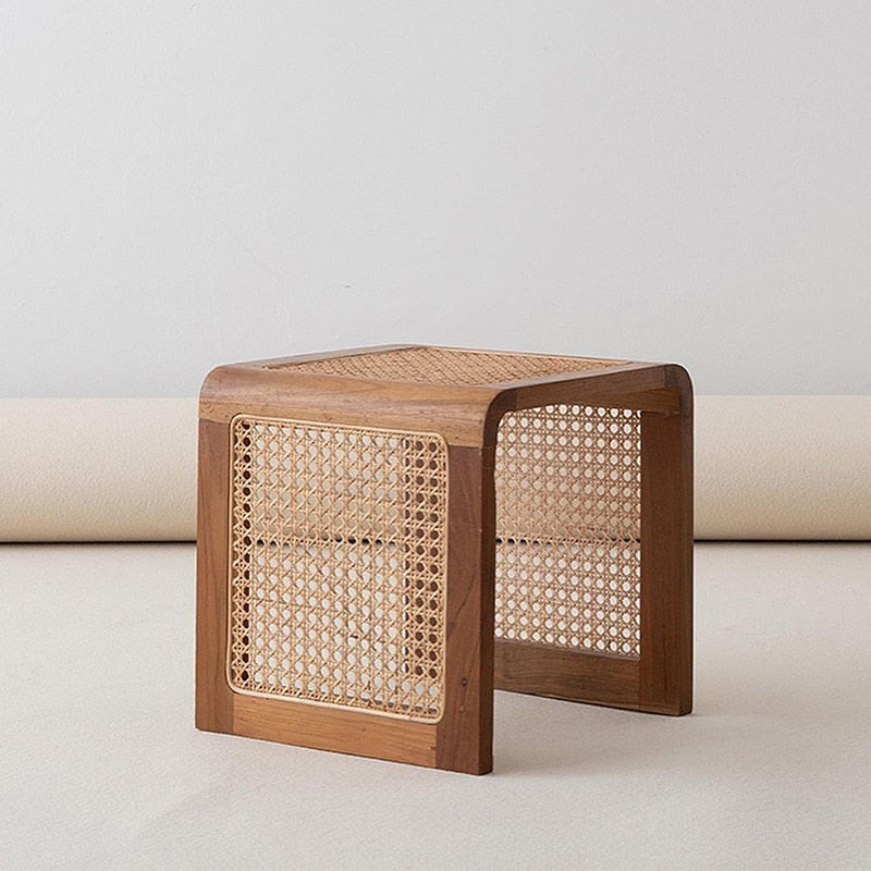 Minimalist Solid Wood and Rattan Square Coffee Table