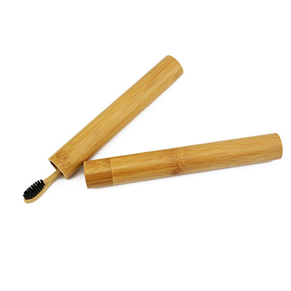 Natural Bamboo Toothbrush Travel Case and Bamboo Toothbrush