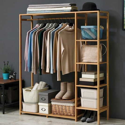 Bamboo Wood Clothing Rack with Shelves, Hanging Rack and Shoe Storage - Forplanetsake