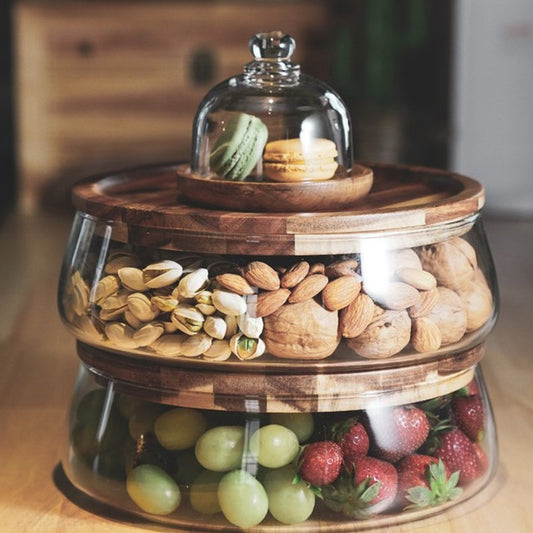 Creative Wooden & Glass Food Storage Container and Kitchen Organiser