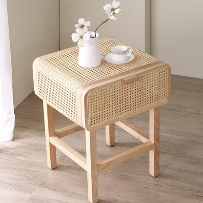 Minimalist Solid Wood and Rattan Premium Bedside Table - Forplanetsake