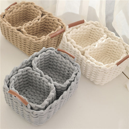 Cotton Rope Woven Storage Basket with Handle For Storing Sundries Cosmetics Toys Snacks Makeup Organiser