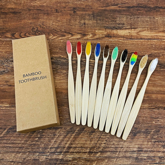 Biodegradable Natural Bamboo Toothbrush Set with Colorful Bristles